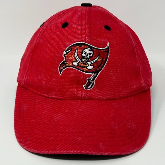 Vintage 90s Tampa Bay Buccaneers Hat Cap Red Bleach Spotted Tie Dye Strapback - Picture 9 of 9